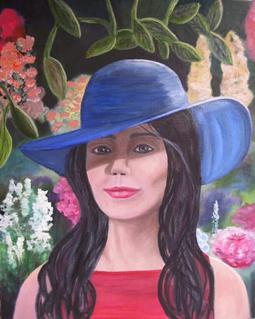 woman wearing a blue hat
